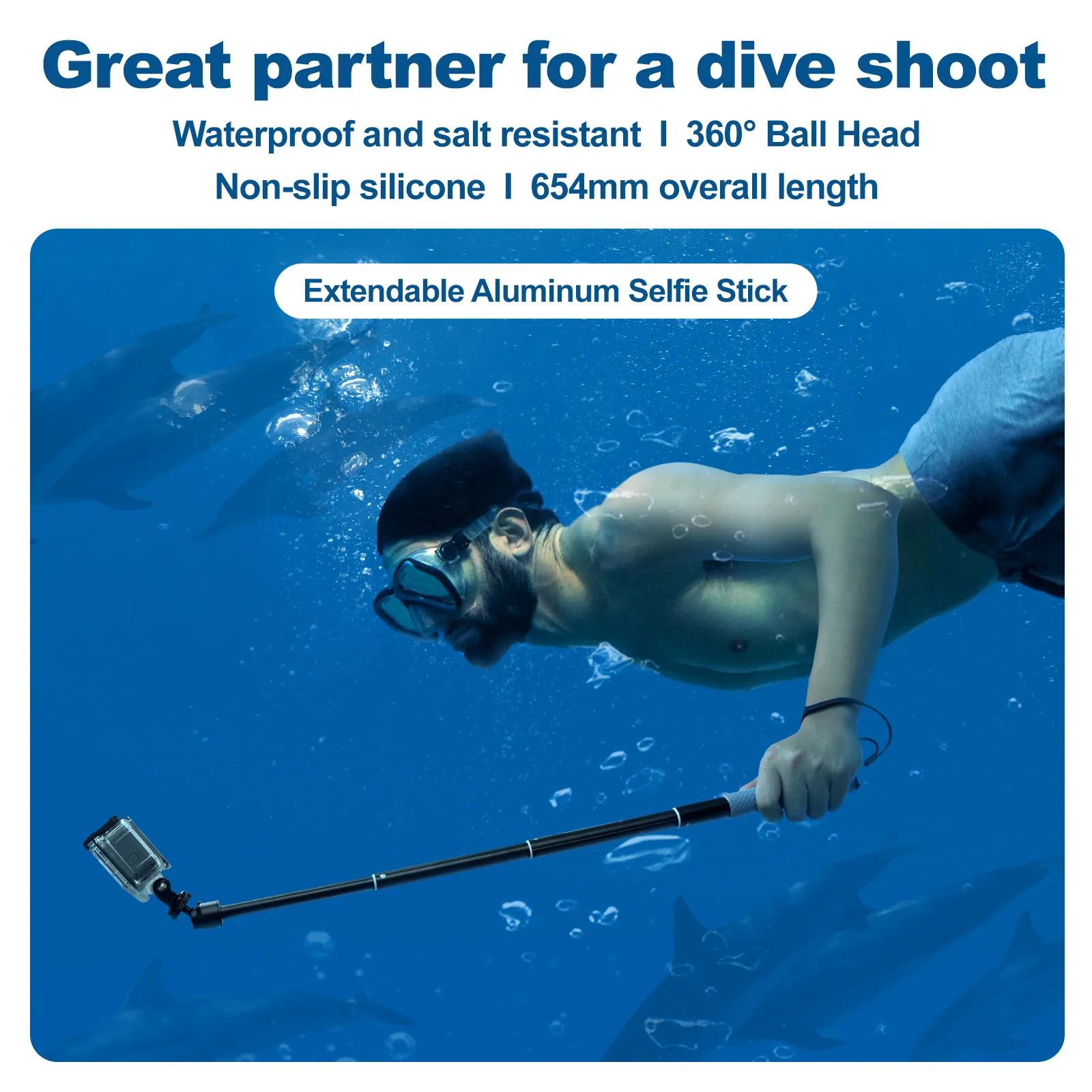 TELESIN Waterproof Divng Selfie Stick Floaty Monopod 360° Rotation Ball Head Selfie Stick for GoPro DJI Osmo Action Insta360 2 TELESIN Waterproof Divng Selfie Stick Floaty Monopod 360° Rotation Ball Head Selfie Stick for GoPro DJI Osmo Action Insta360 2