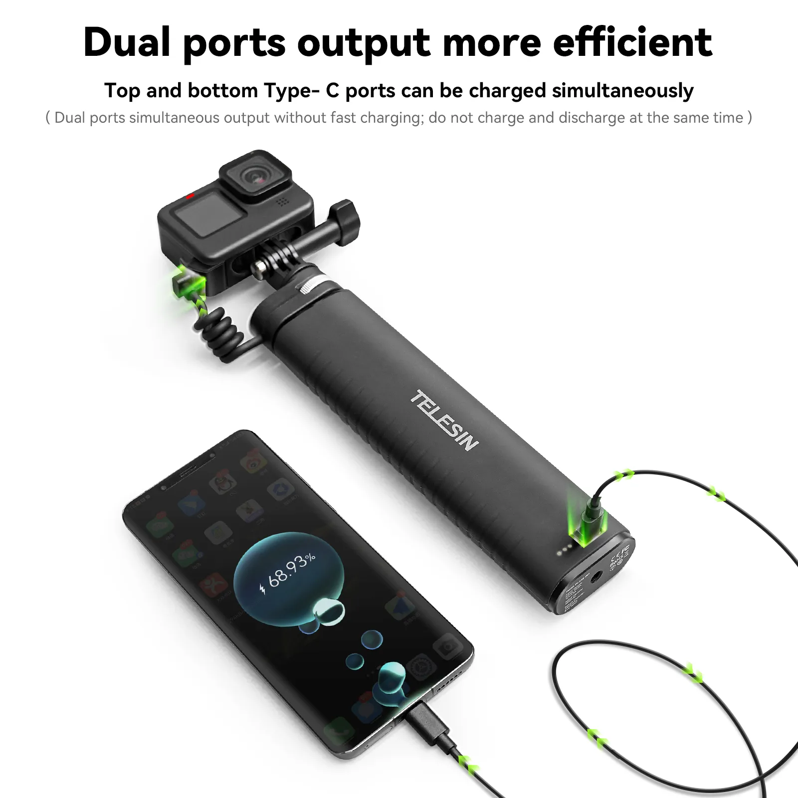 TELESIN Charging Selfie Stick 10000mah Power Bank Universal For Gopro Insta360 DJI Action Sports Camera For Smart Phone 2 TELESIN Charging Selfie Stick 10000mah Power Bank Universal For Gopro Insta360 DJI Action Sports Camera For Smart Phone 2