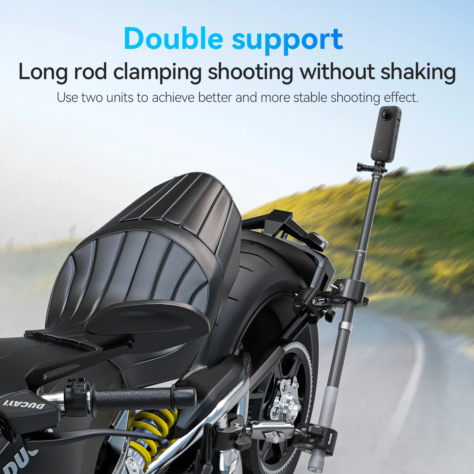 TELESIN Motorcycle Bike Monopod Bicycle Handlebar Panoramic Mount Invisible Selfie Stick Bracket for GoPro Hero DJI Insta360 3 TELESIN Motorcycle Bike Monopod Bicycle Handlebar Panoramic Mount Invisible Selfie Stick Bracket for GoPro Hero DJI Insta360 3