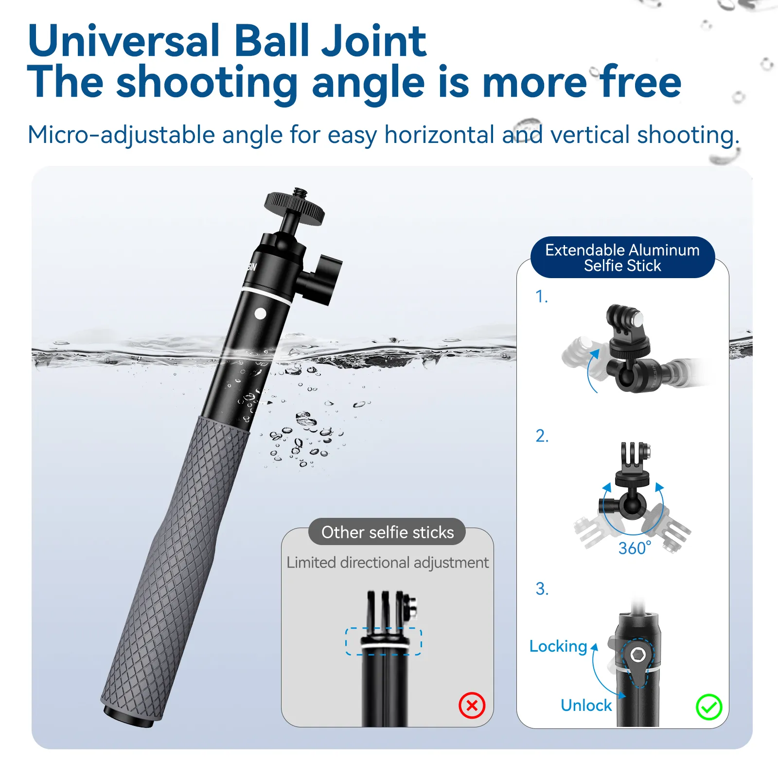 TELESIN Waterproof Divng Selfie Stick Floaty Monopod 360° Rotation Ball Head Selfie Stick for GoPro DJI Osmo Action Insta360 3 TELESIN Waterproof Divng Selfie Stick Floaty Monopod 360° Rotation Ball Head Selfie Stick for GoPro DJI Osmo Action Insta360 3