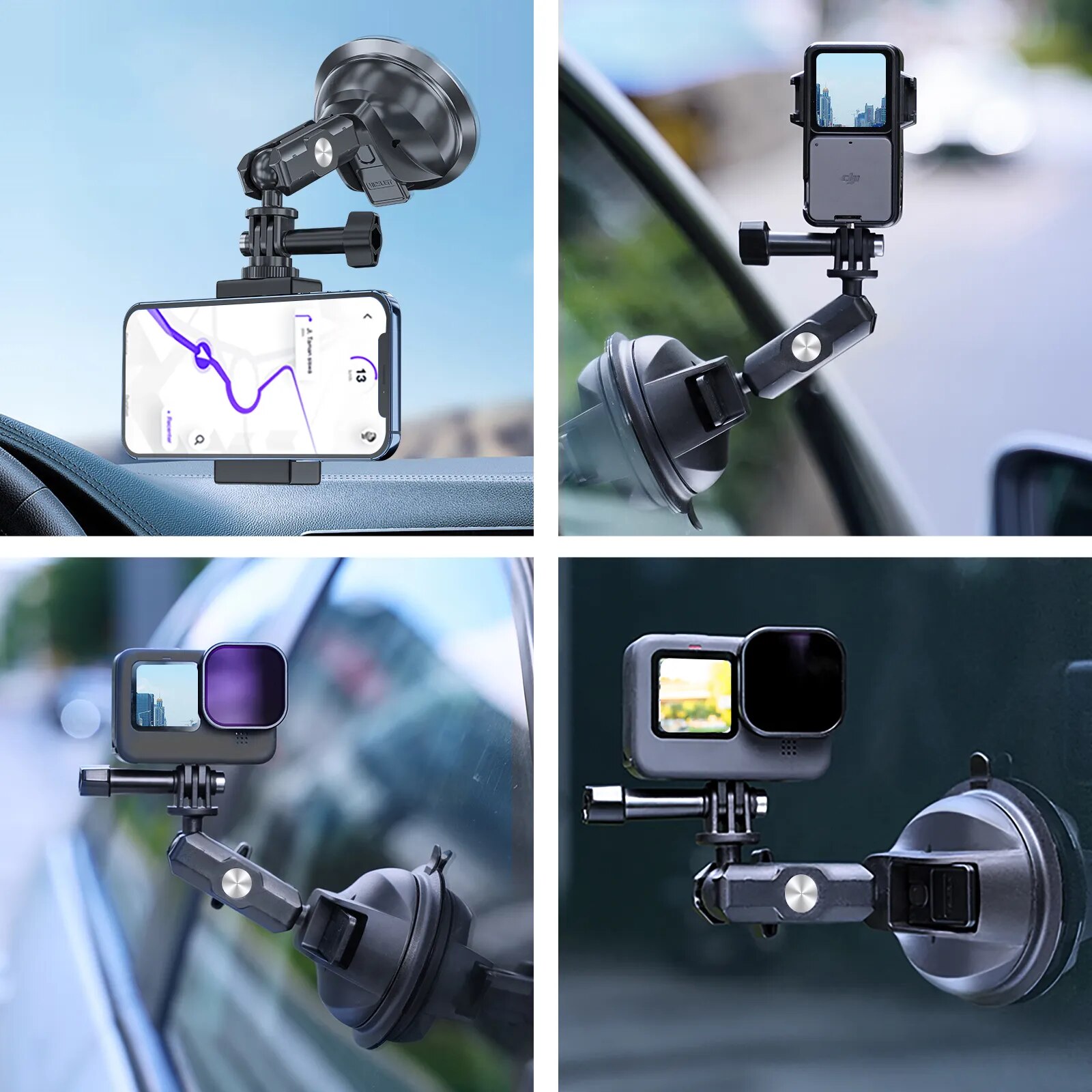 TELESIN Car Phone Action Camera Holder Suction Cup 360 Adjustable 1/4 Standard Adapter For GoPro Insta360 DJI Action Smart Phone 5 TELESIN Car Phone Action Camera Holder Suction Cup 360 Adjustable 1/4 Standard Adapter For GoPro Insta360 DJI Action Smart Phone 5