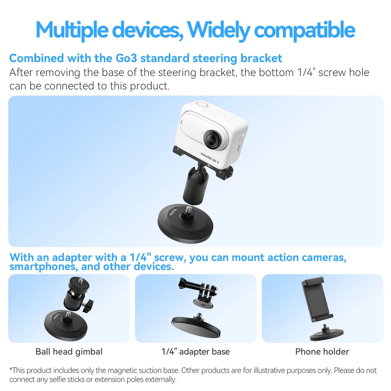 TELESIN Magnetic Suction Bracket Base Action Camera Holder For Insta360 G03 For Insta360 Go3 Accessories 3 TELESIN Magnetic Suction Bracket Base Action Camera Holder For Insta360 G03 For Insta360 Go3 Accessories 3