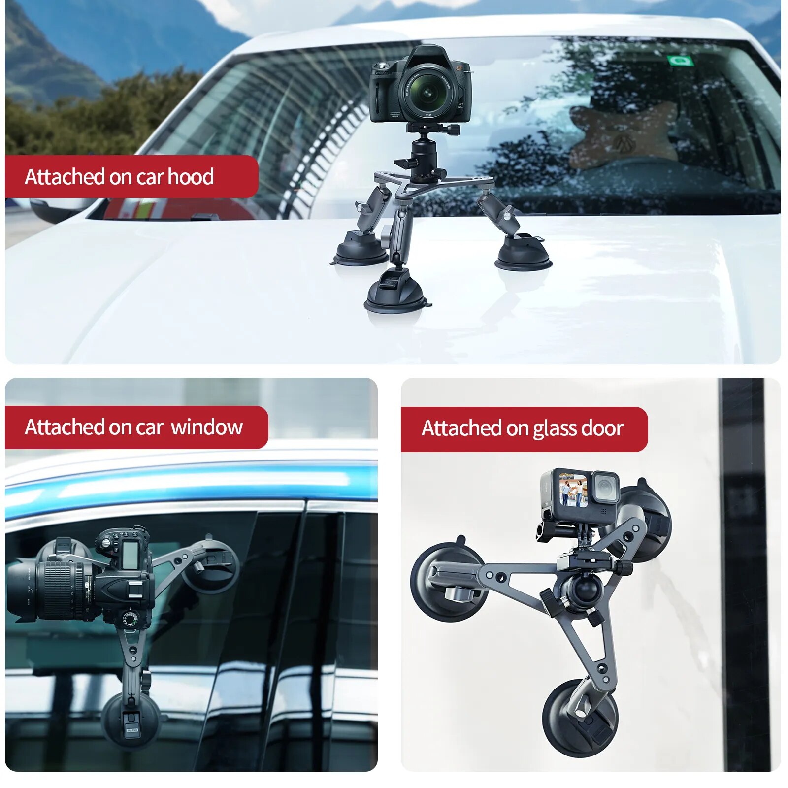 TELESIN Suction Cup Car Tripod Holder Mount 360° Detachable Ball Head For Canon Sony For GoPro 10 9 8 Insta360 DJI Osmo Action 2 5 TELESIN Suction Cup Car Tripod Holder Mount 360° Detachable Ball Head For Canon Sony For GoPro 10 9 8 Insta360 DJI Osmo Action 2 5