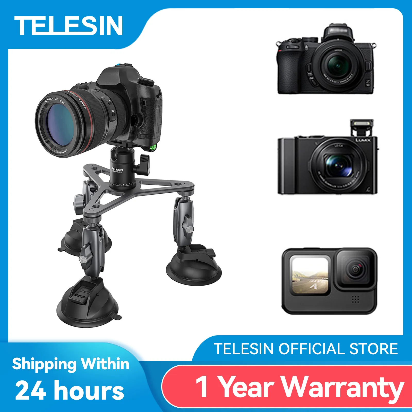 TELESIN Suction Cup Car Tripod Holder Mount 360° Detachable Ball Head For Canon Sony For GoPro 10 9 8 Insta360 DJI Osmo Action 2 1 TELESIN Suction Cup Car Tripod Holder Mount 360° Detachable Ball Head For Canon Sony For GoPro 10 9 8 Insta360 DJI Osmo Action 2 1