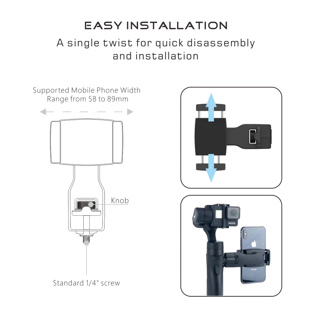 Smartphone Holder with 1/4 Standard Screw Avaialble to Gimbal for Mobile Multi Pro2 Pro3 Pro4 4