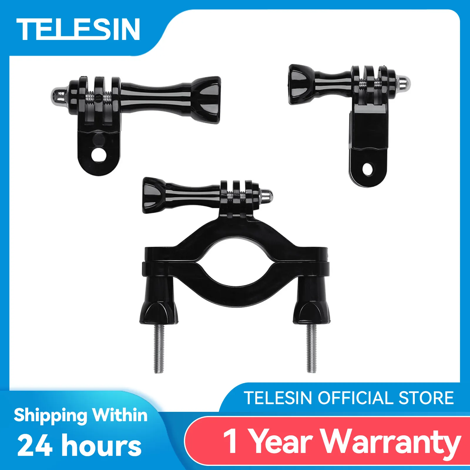 TELESIN 1.4-2.5in Diameter Bike Motorcycle Handlebar Seatpost Pole Mount 3 Way Adjustable Arm for GoPro Insta360 Osmo Action 1